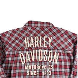 Harley Davidson Mens Red Plaid Flannel Shirt Back Graphic MotorClothes Medium